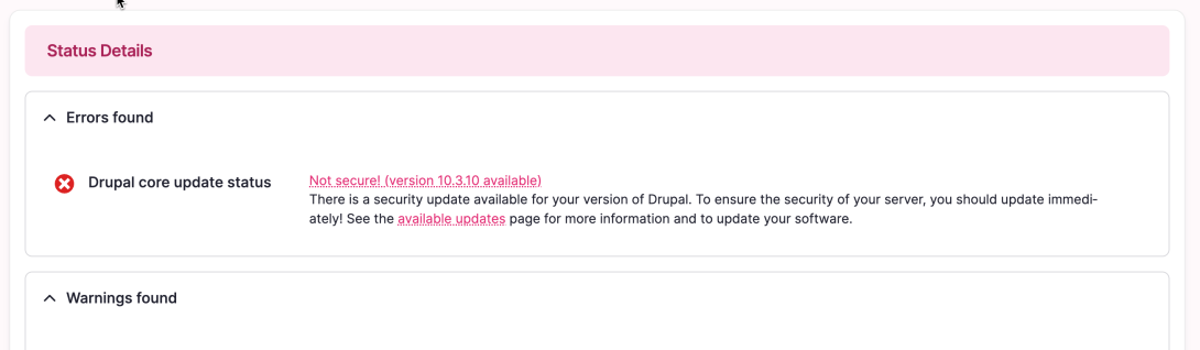 Screenshot showing update required